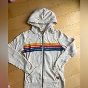 AVIATOR NATION 5 STRIPE ZIP HOODIE IN VINTAGE WHITE🌈❤️⚡️